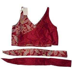 NWT Baiia Paisley Red Bikini Set with two matching wait ties